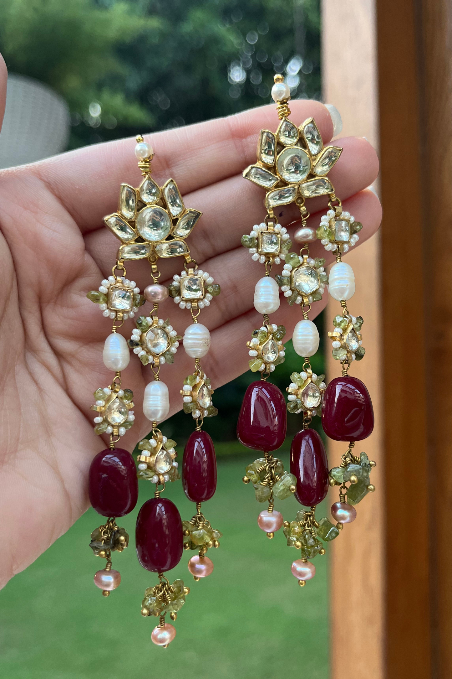 MAROON LOTUS KUNDANKARI EARRINGS