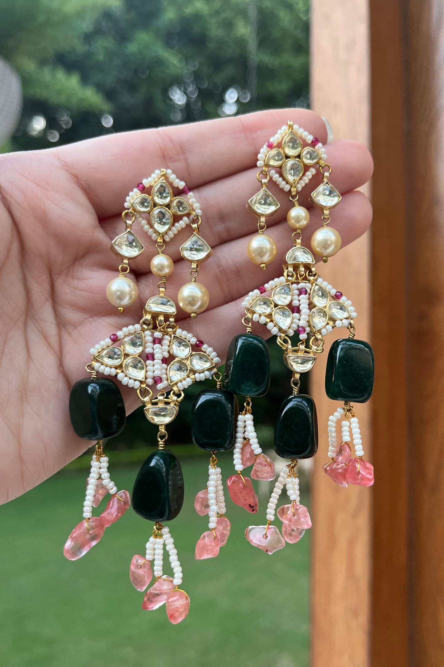 GREEN KUNDANKARI EARRINGS