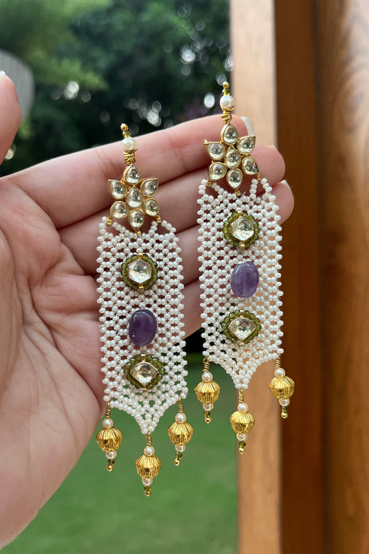 PHOOLJALI EARRINGS - PERIDOT AND PURPLE