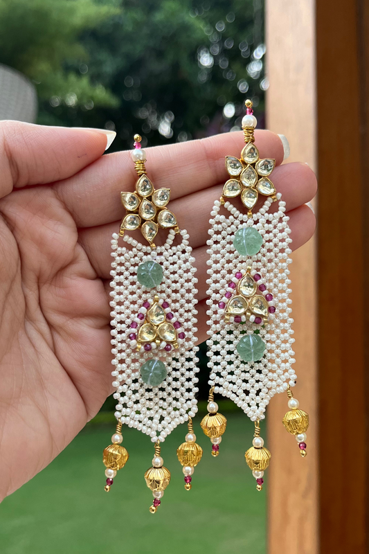 PHOOLJALI EARRINGS - MINT GREEN AND PINK