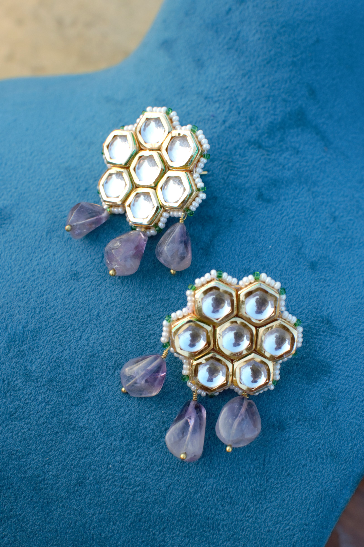 KUNDANKARI AMETHYST STONE EARRINGS