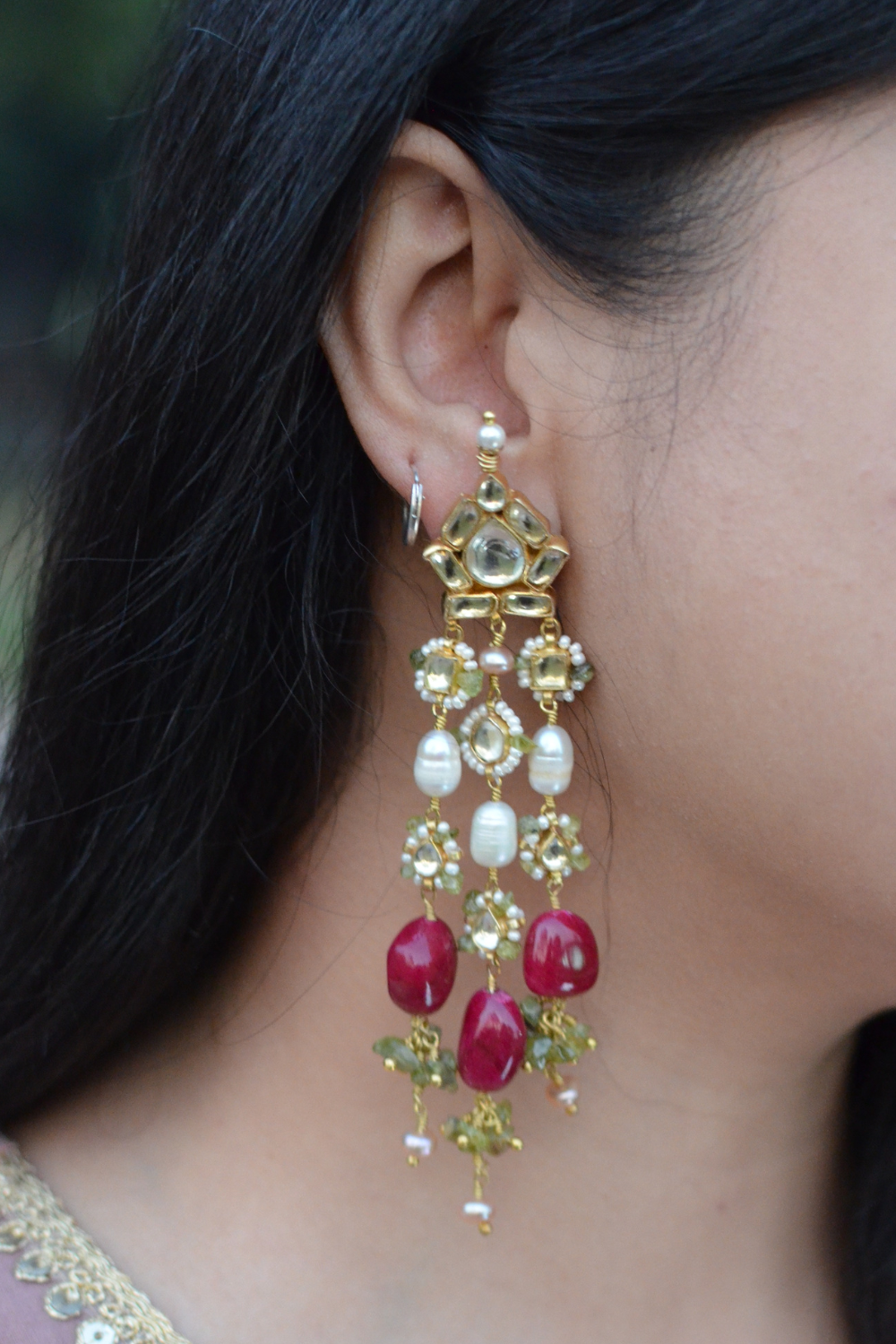 MAROON LOTUS KUNDANKARI EARRINGS