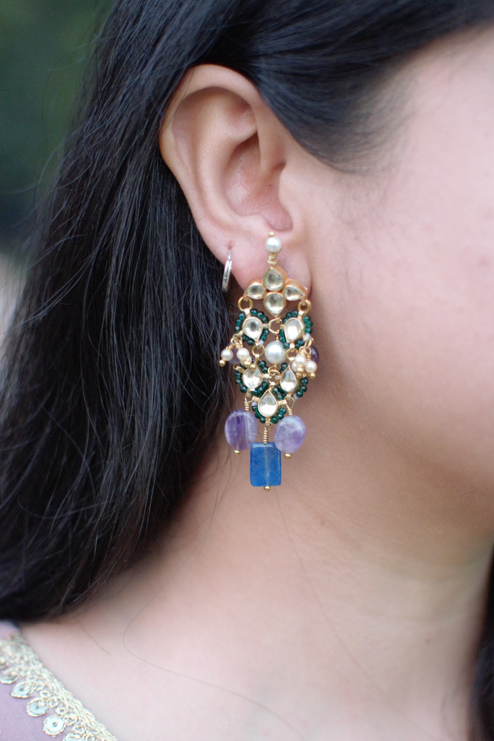 BLUE KUNDANKARI EARRINGS