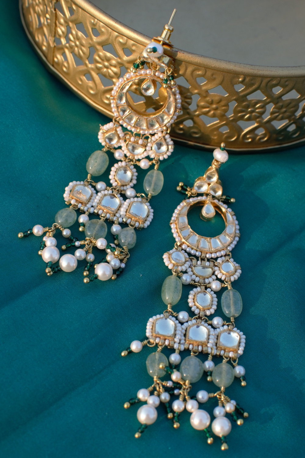 CHAAND JAALI EARRINGS- MINT GREEN