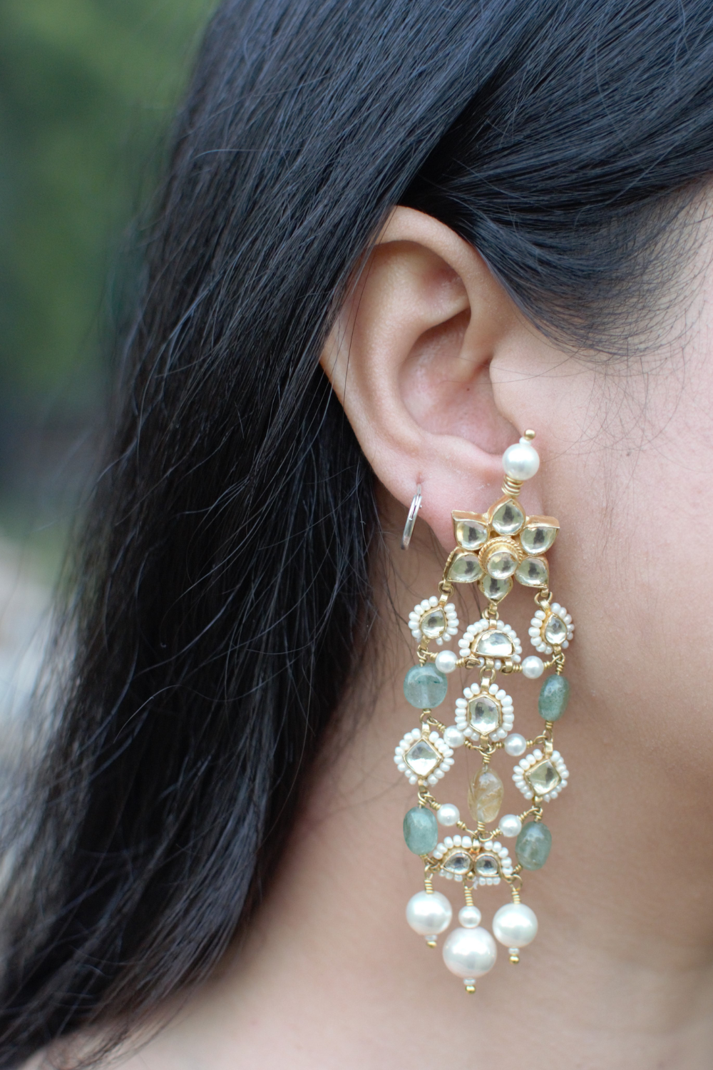 MINI POLKI JAALI EARRINGS - MINT GREEN