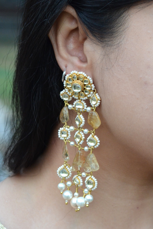 POLKI JAALI EARRINGS - AMBER