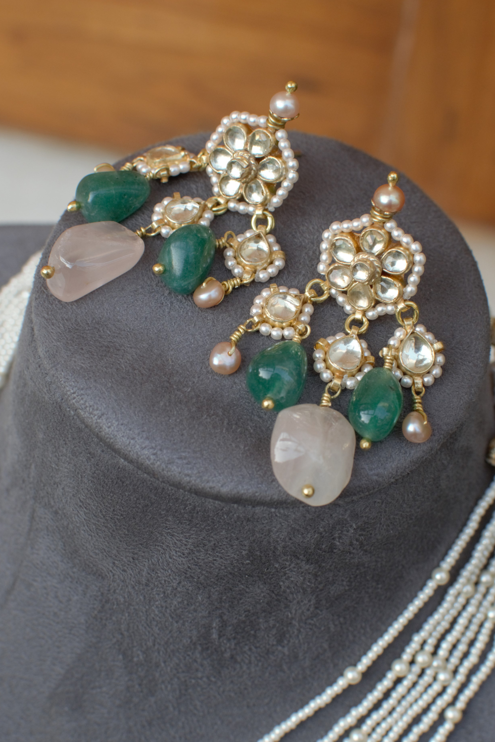 CHANDRAMA NECKLACE SET - PINK & GREEN STONES