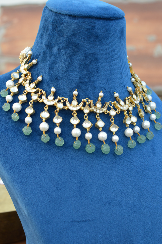 TIARA NECKLACE SET - SAGE GREEN AND PEARL