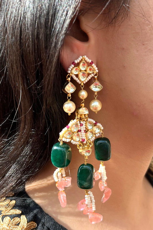 GREEN KUNDANKARI EARRINGS