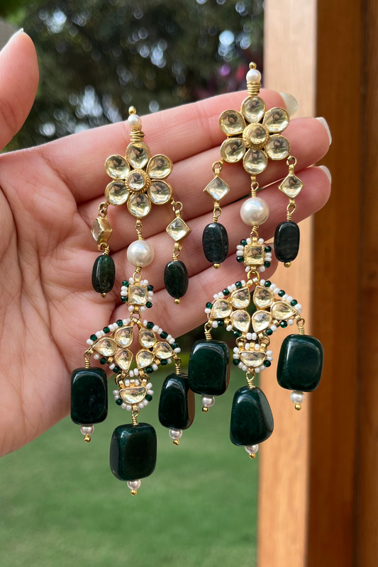 EMERALD GREEN POLKI EARRINGS