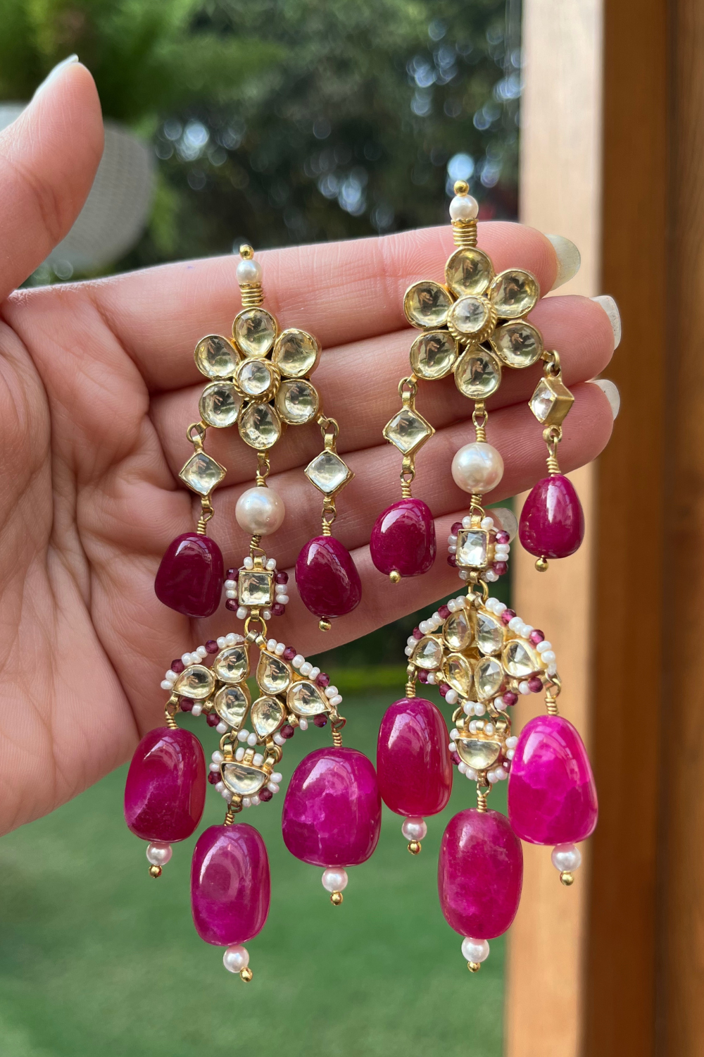 Silver Polki Earrings Tikka Set With Beautiful White Jadau Tiny Beads –  Amazel Designs