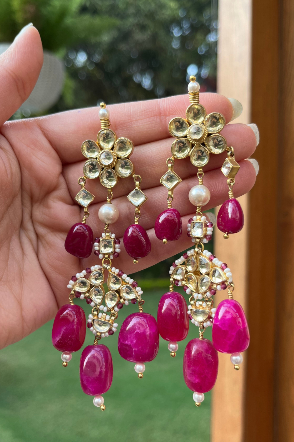 REDISH PINK POLKI EARRINGS