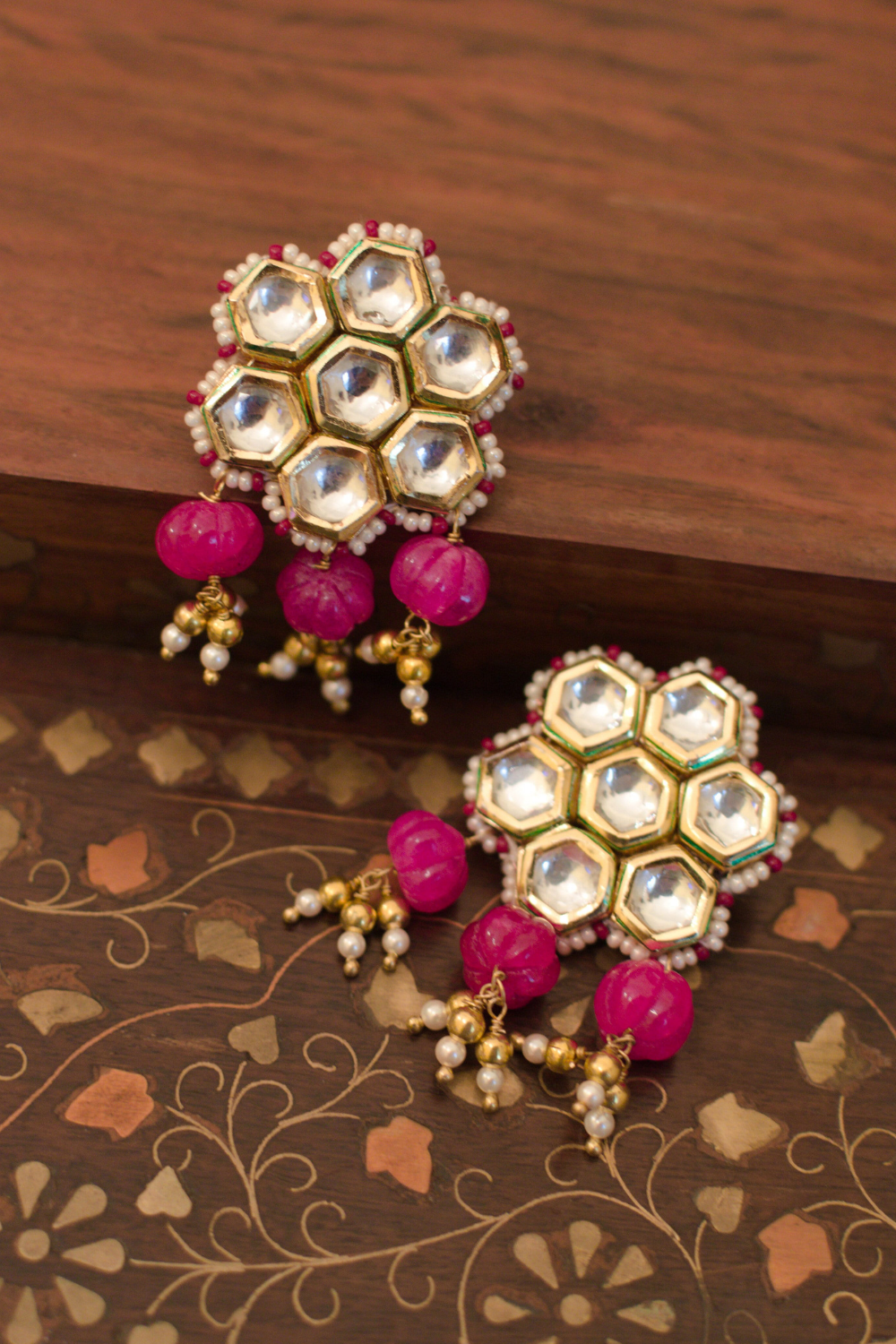 KUNDANKARI RED MELON STUDS