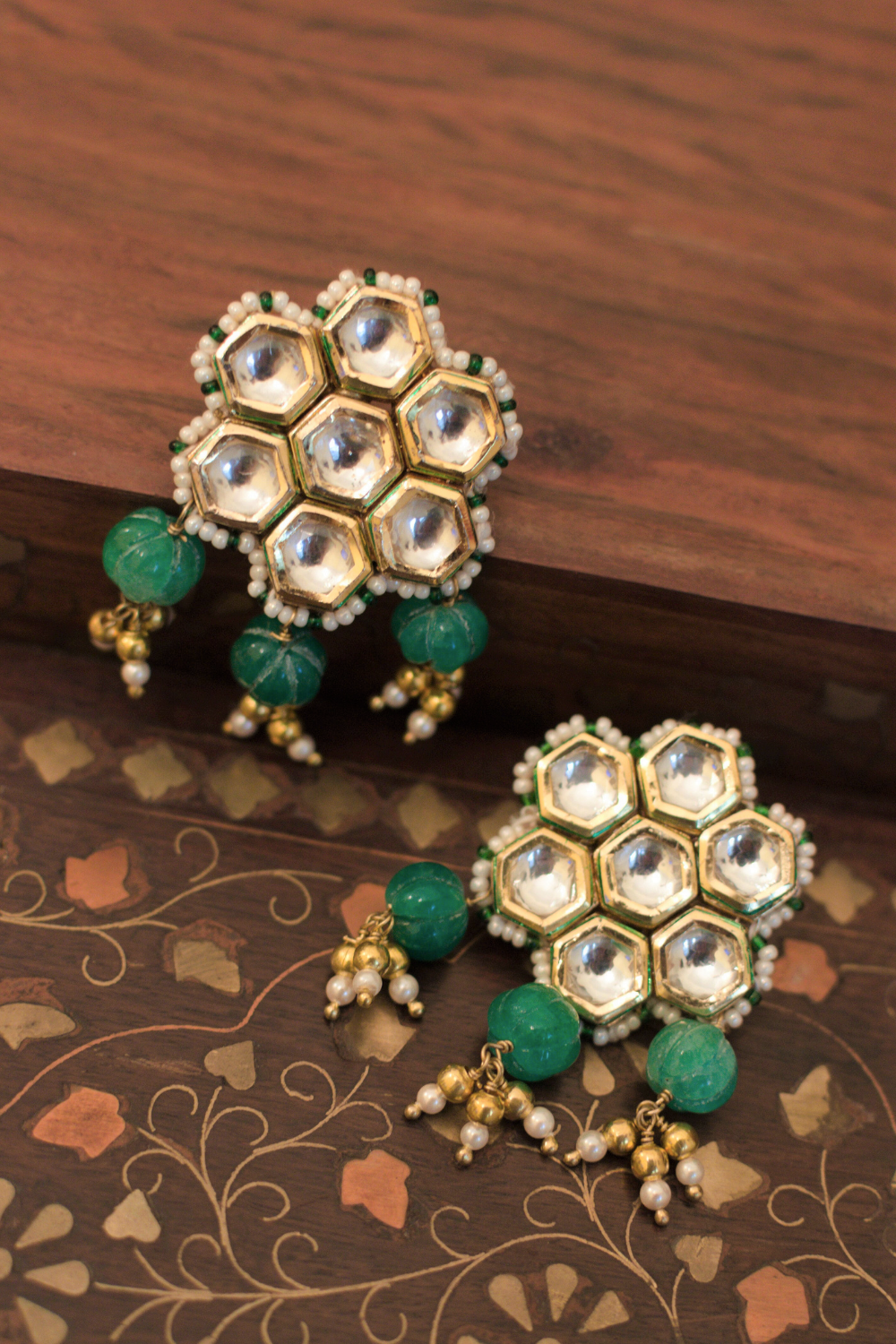 KUNDANKARI GREEN MELON STUDS