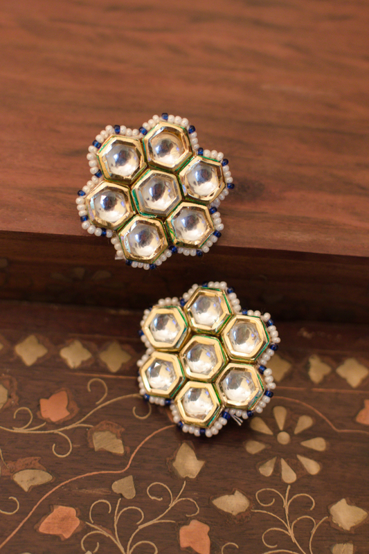 KUNDANKARI BLUE TIP EARRINGS