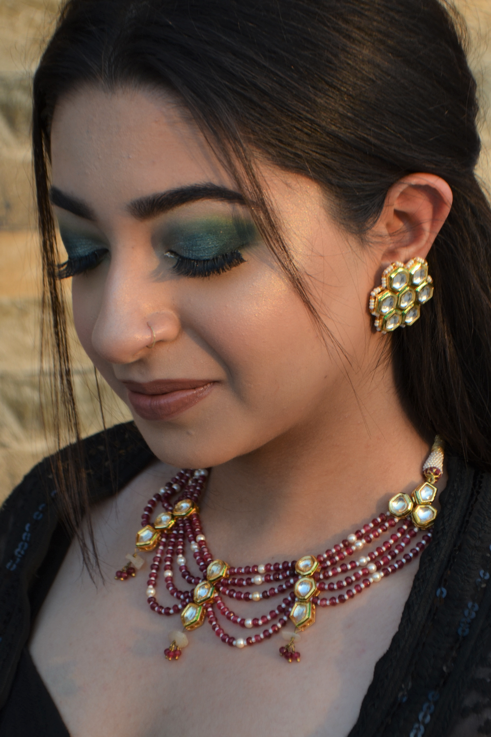 RED JADES & POLKI CHOKER SET