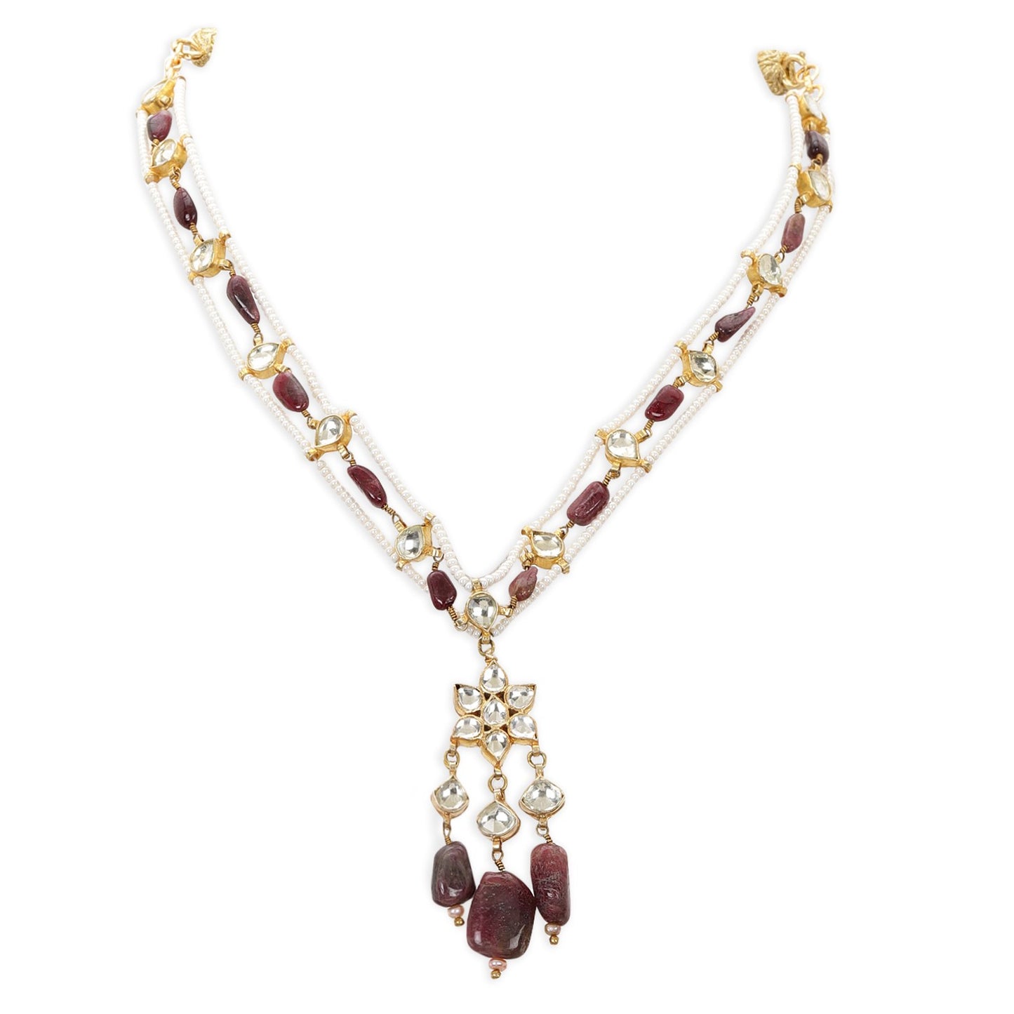 GUL NECKLACE/SHEESHPATTI SET - RUBY RED