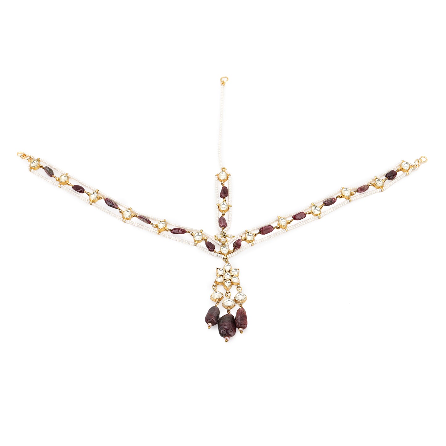 GUL NECKLACE/SHEESHPATTI SET - RUBY RED