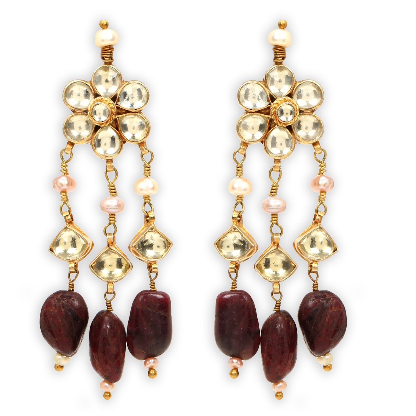 GUL POLKI EARRINGS - MAROON