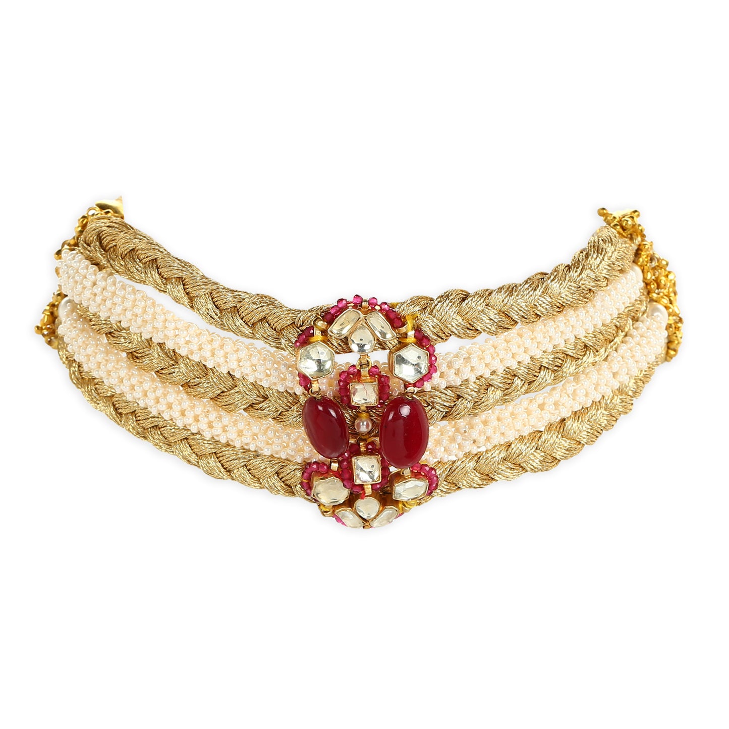 RESHAMI PEARL JAAL BRACELET/CHOKER - RED