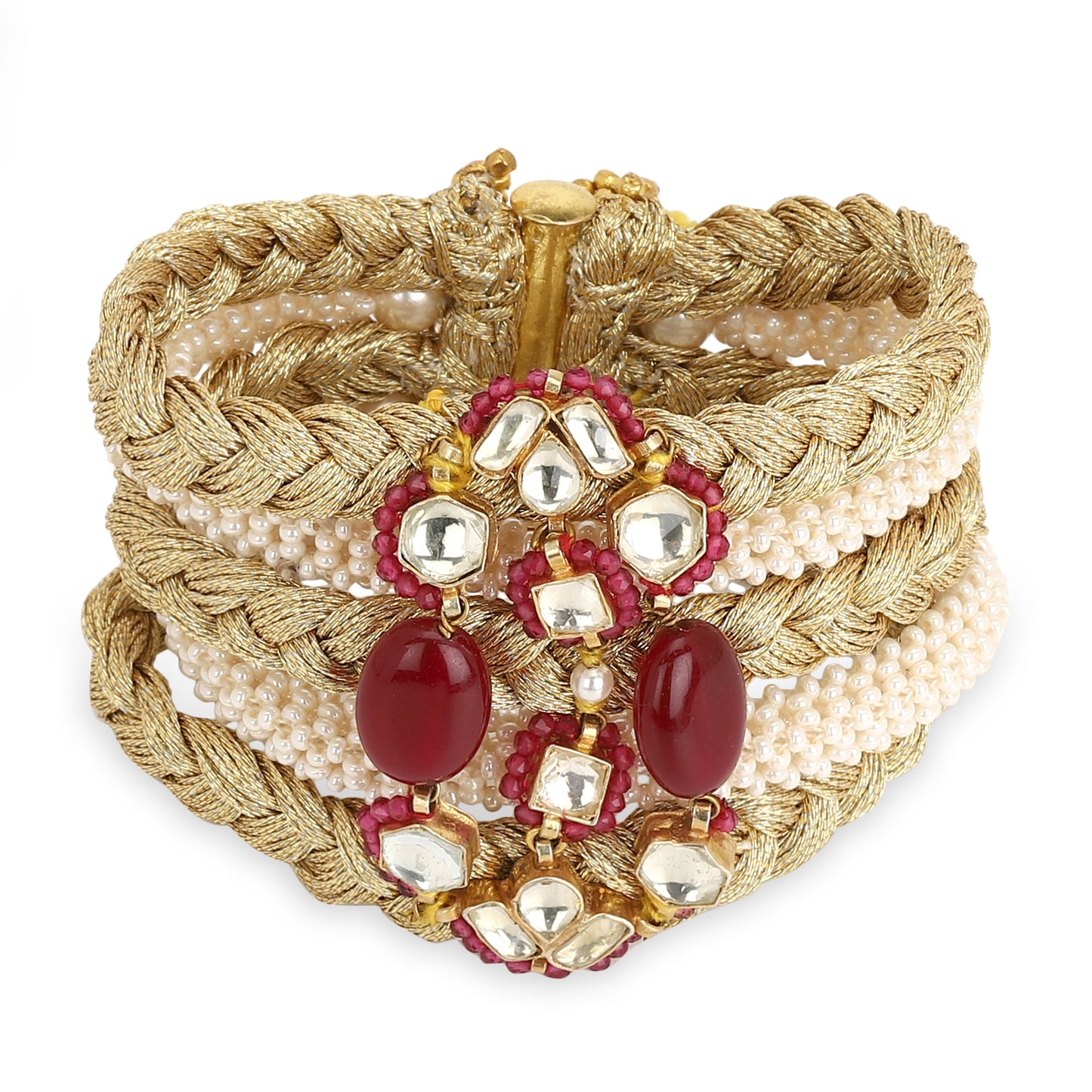 RESHAMI PEARL JAAL BRACELET/CHOKER - RED