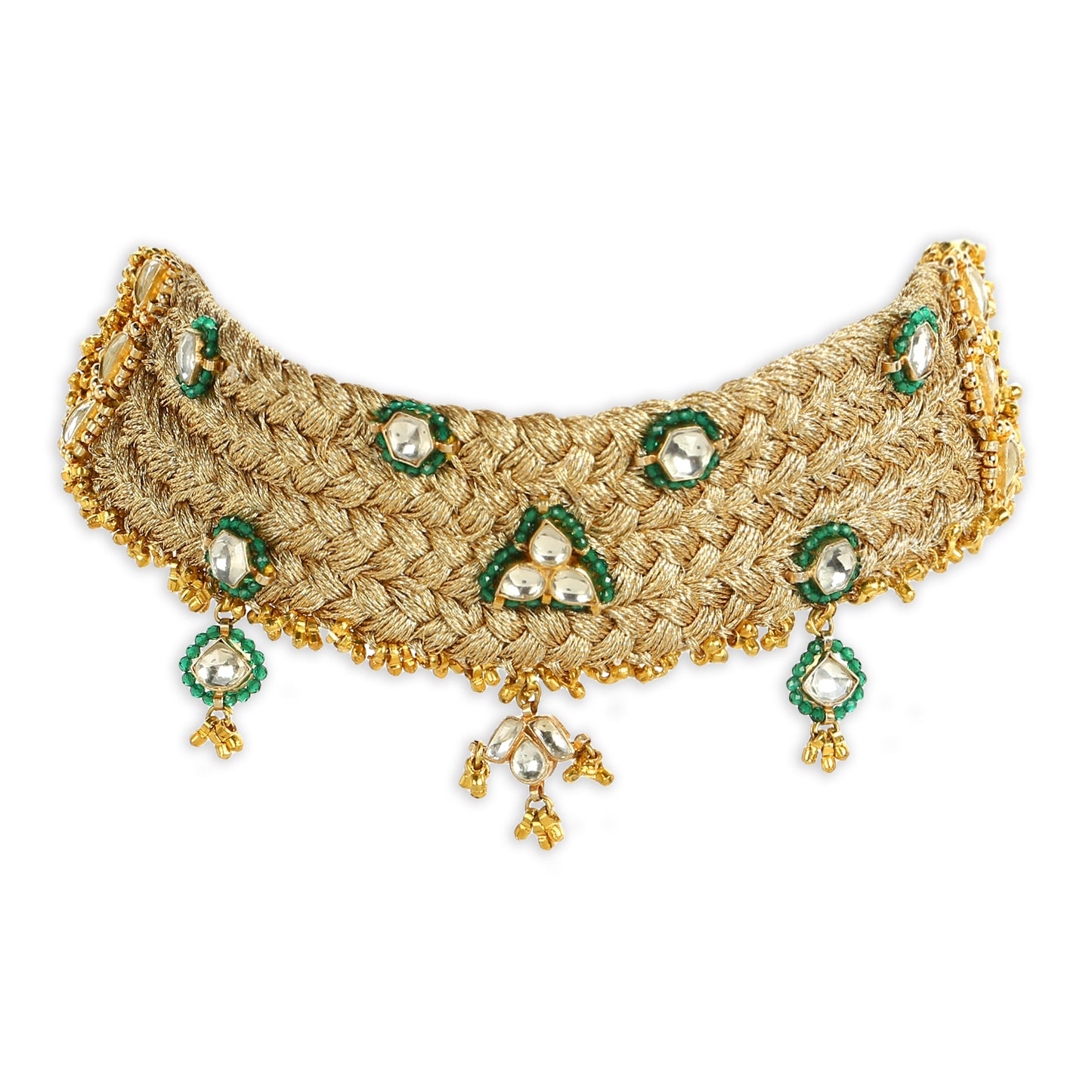 RESHAMI POLKI BRACELET/CHOKER SET - GREEN