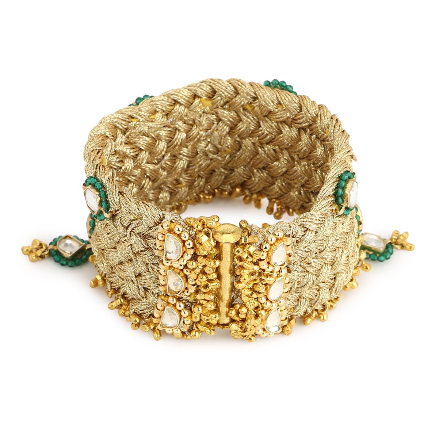 RESHAMI POLKI BRACELET/CHOKER SET - GREEN