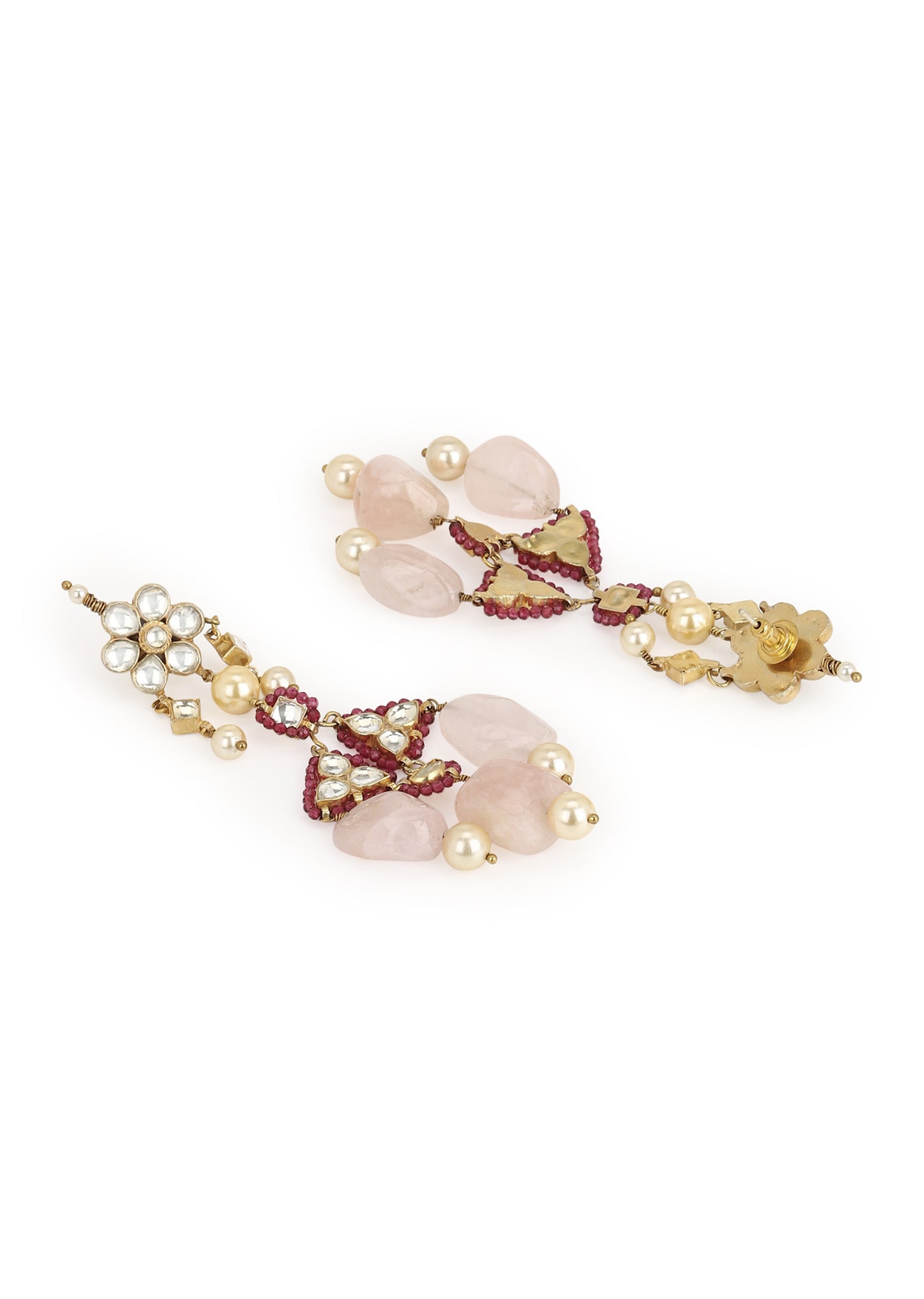 ROSE QUARTZ POLKI EARRINGS