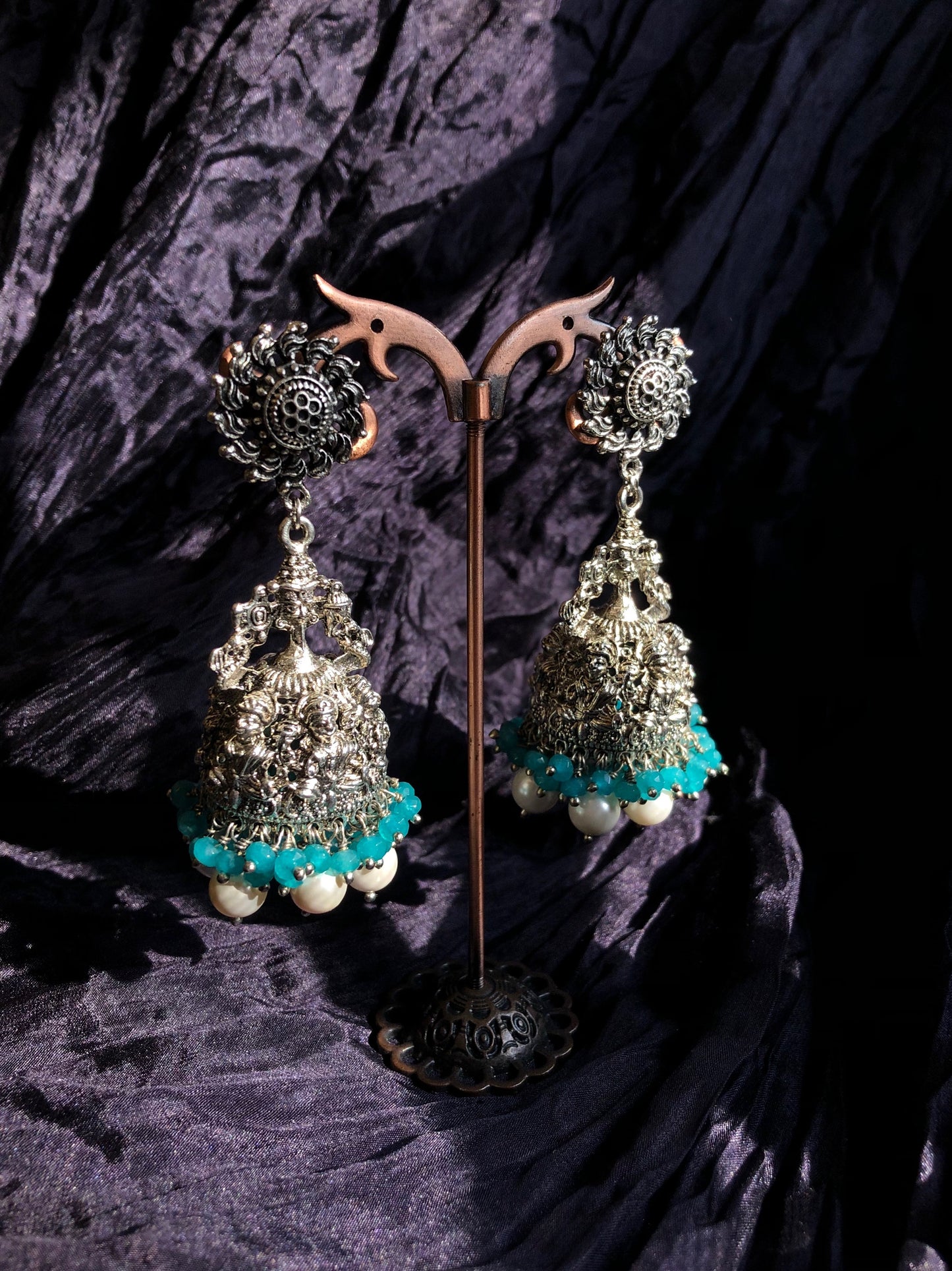 TURQUOISE FIGURINE JHUMKAS